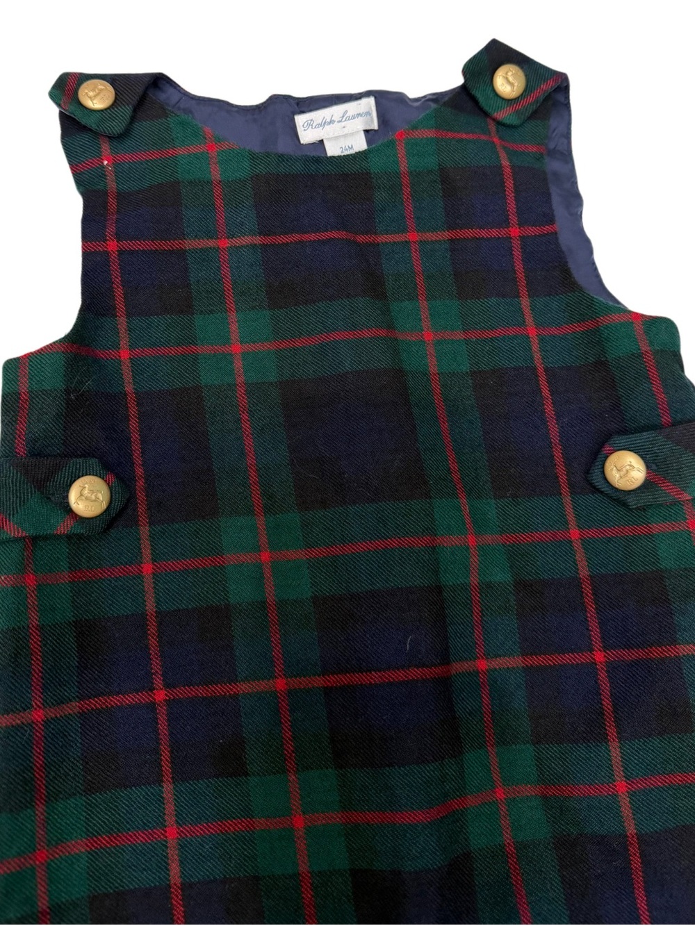 Ralph Lauren Kids 100‎ Wool Plaid Sleeveless Jumpsuit Overall 24 Month